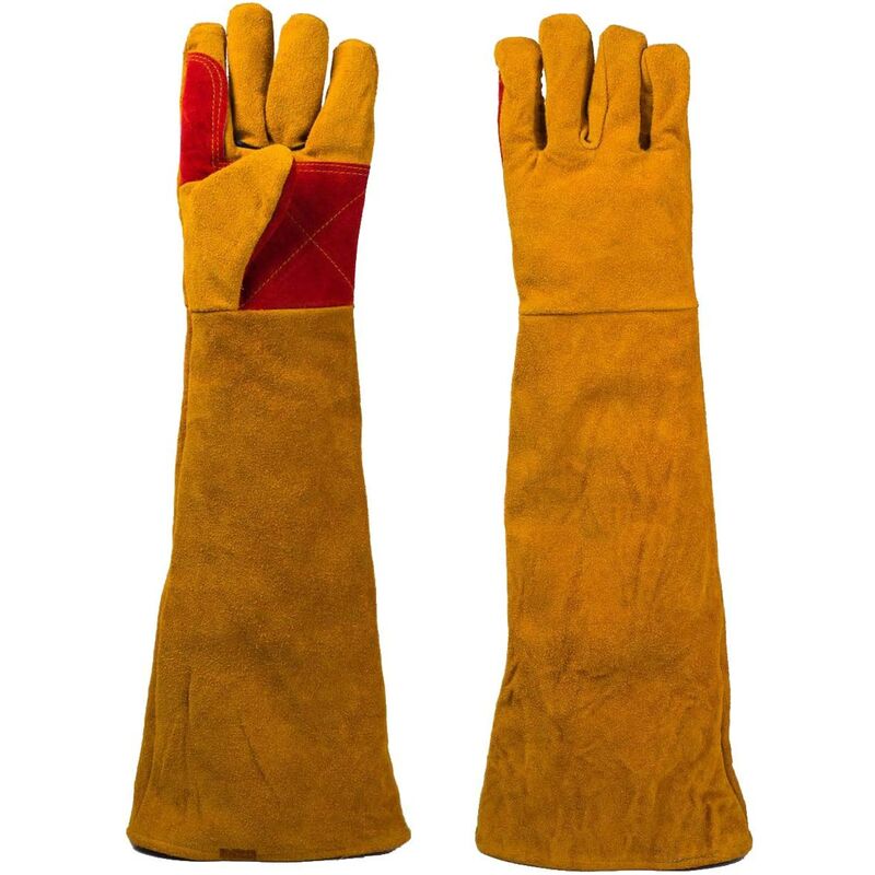 [neuwertig]1 Paar Isolierte, Abriebfeste Schweißerhandschuhe, Schutzhandschuhe Aus Rindsleder Für Schweißarbeiten, Feuerfest, Lagerfeuer, Kamin, Schmiedearbeiten, Grillen, 60 Cm