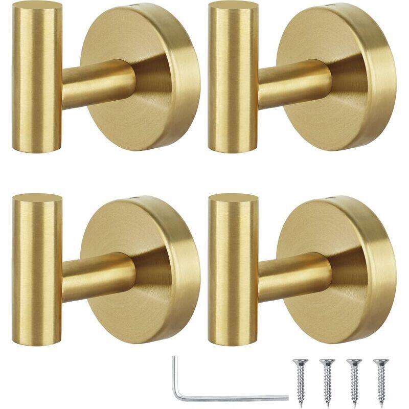 [neuwertig]handtuchhaken, Badezimmer-garderobenhaken, Bademantelhaken, Edelstahl-haken, Schwerer Tür-handtuchhalter,4 (goldener Einzelhaken Ohne Lochung)