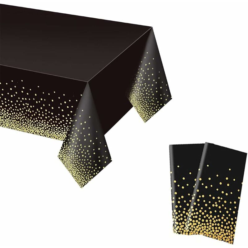 [neuwertig]2-teilige Wasserdichte Kunststoff-tischdecke Mit Polka-dots, 137 X 274 Cm, Schwarz Mit Goldenen Punkten, Rechteckige Einweg-partytischdecken Für Hochzeiten, Geburtstage, Abschlussfeiern, We
