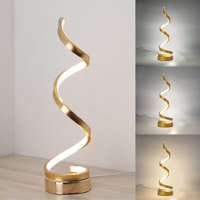 [neuwertig]spiralförmige Led-nachttischlampe, Moderne Schreibtischlampe, 3 Farbtemperaturen, Gold [energieklasse E]