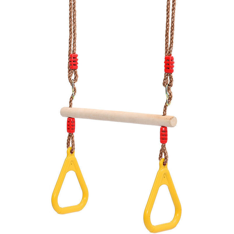 [neuwertig]holz-trapezschaukel Mit Turnring, Kinderspielgerät Mit Rutsche, Für Drinnen Und Draußen Im Garten (gelb)