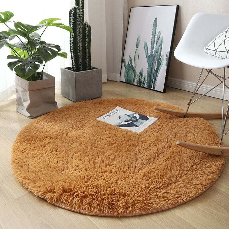 [neuwertig]runder Teppich, Hochflor, 120 Cm X 120 Cm, Modern, Für Wohnzimmer, Schlafzimmer, Esszimmer Oder Kinderzimmer, Bequemer, Flauschiger Teppich, Rutschfest, Goldgelb