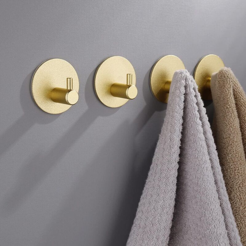 [neuwertig]goldene, Selbstklebende Badezimmerhaken – 4 Stück, Handtuchhaken, Wandhaken, Kleiderhaken, Starke Klebekraft, 4,5 X 4,5 X 2,5 Cm