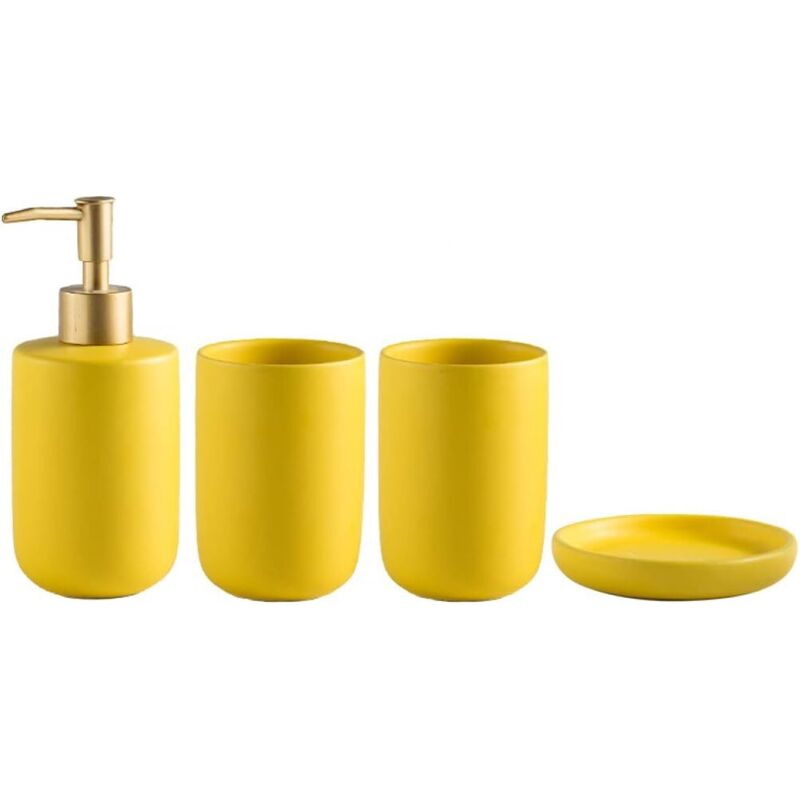 [neuwertig]luxuriöses Keramik-badezimmer-accessoire-set – Seifen-/lotionspender, Zahnbürstenhalter, Seifenschale Für Zuhause, Hotel Und Badezimmer – Gelb