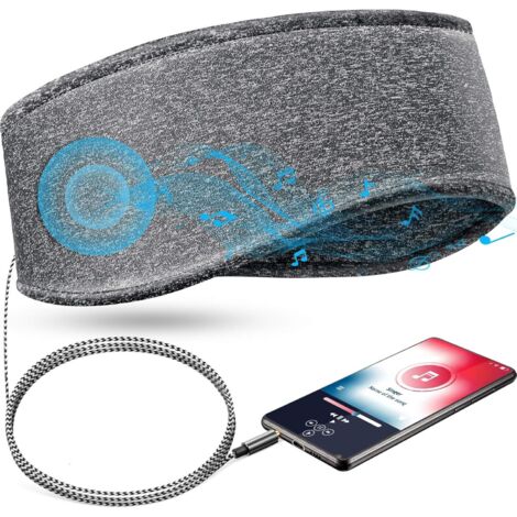 [neuwertig]musikalisches Schlafstirnband Mit Kopfhörern, Weiches, Elastisches Reisestirnband Mit 3,5-mm-kabel Und Schlankem Lautsprecher, Komfortable Schlafmusik-kopfhörer (grau)