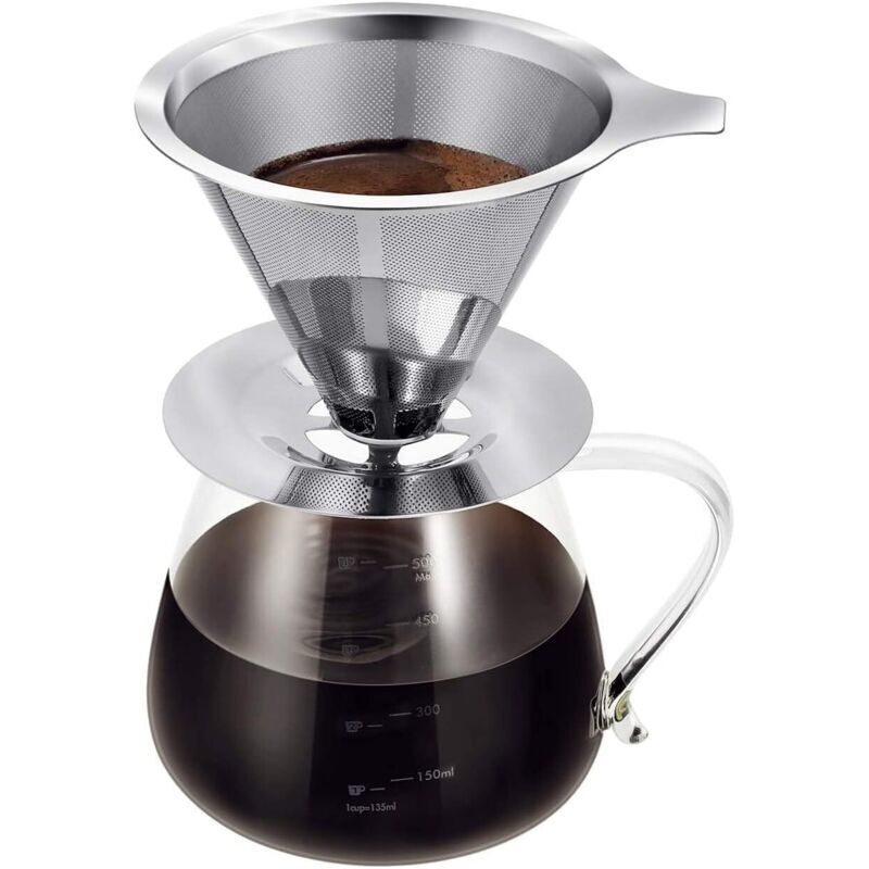 [neuwertig]doppelfilterbecher Aus Edelstahl (mittlerer Boden, Kaffeemaschine Nicht Enthalten), Papierloser, Rostfreier Filter, Manueller Filter, Glas-filterkaffeemaschine, Kaffeegeschenk