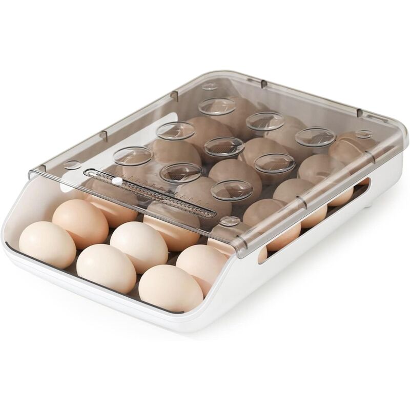 [neuwertig]stapelbare Eieraufbewahrungsbox, Eierkiste Aus Kunststoff, Eierorganizer Für Den Kühlschrank Mit Automatischem Schiebedeckel, Eierbehälter Für Küche, Schränke, Arbeitsplatten (grau)
