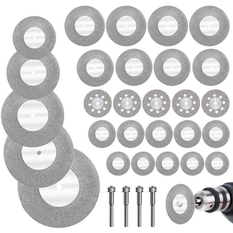 [neuwertig]32-teiliges Mini-diamond Trennscheiben-set Mit 4 Dornen, Minitrennscheiben Für Glas/edelsteine/holz/metall/keramik, 16/20/22/25/30/40/50/60 Mm