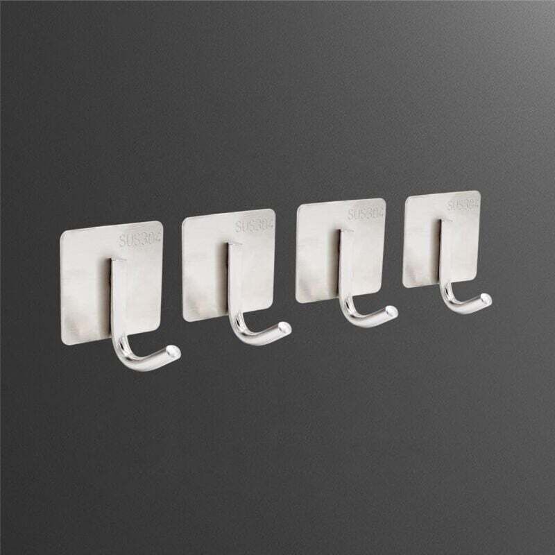 [neuwertig]4 Selbstklebende Haken Aus Edelstahl Für Die Wandmontage, Ideal Für Küchenhandtücher (ohne Bohren), Badezimmerhandtuchhalter Und Garderobenhaken.