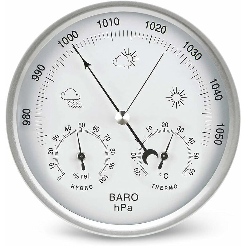 [neuwertig]barometer Mit Zifferblatt, Thermometer, Hygrometer, Wetterstation, Luftdruckanzeige (metrisch), Silber, 132 Mm