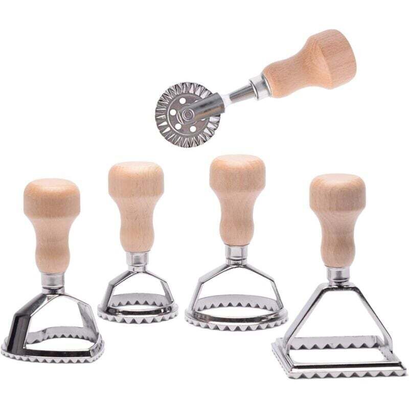 [neuwertig]ravioli-ausstecher, Hölzerner Ravioli-ausstecher Mit Griff Und Pastawerkzeuge Zum Ausrollen Der Nudelränder – 5er-set