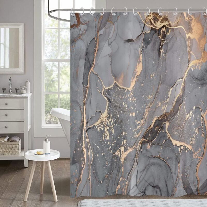 [neuwertig]duschvorhang In Grauem Marmor-design (180 X 200 Cm), Pailletten-duschvorhang, Goldener, Abstrakter, Moderner Luxus-duschvorhang Mit Rissen, Wasserdicht, Waschbarer Polyesterstoff, Duschvorh