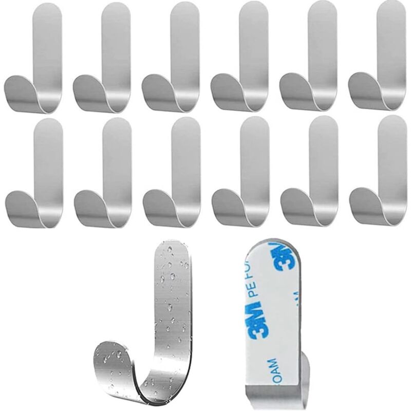 [neuwertig]3m Klebehaken, Edelstahl-wandhaken Für Badezimmer, Wasserfester, Selbstklebender Handtuchhalter Für Küche, Wohnzimmer Und Büro (12 Stück)