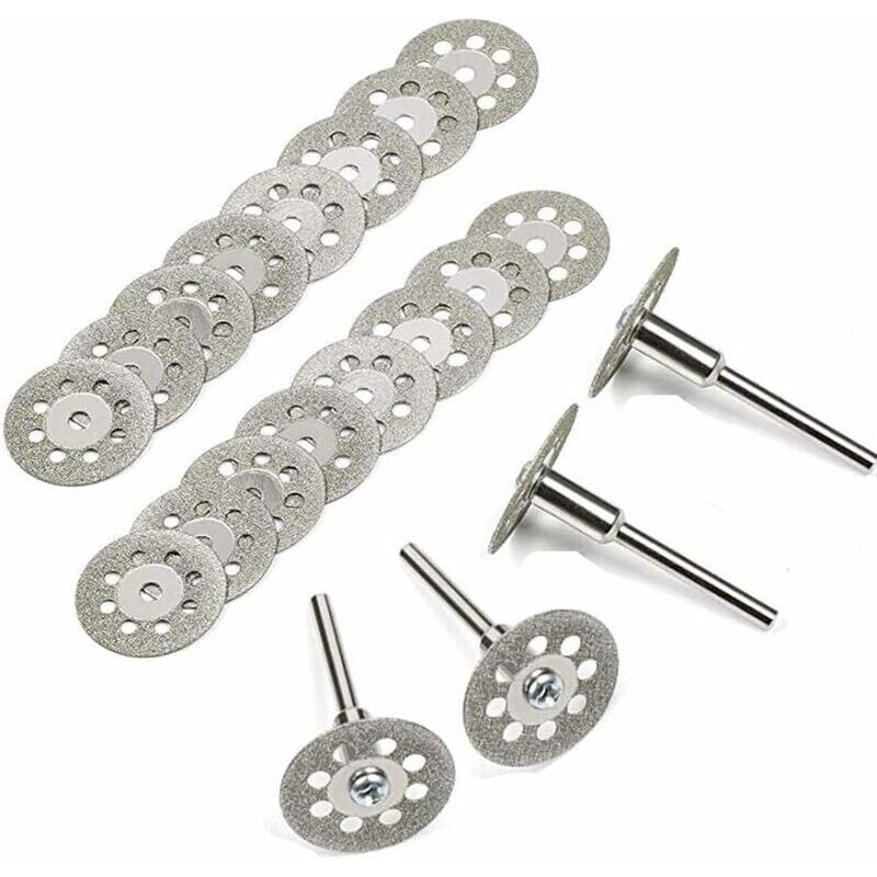 [neuwertig]diamanttrennscheiben, 20 Stück 22 Mm Diamant-minitrennscheiben Mit 4 Dornstangen Für Rotationsscheiben Für Dremel-rotationswerkzeuge, Glas- Und Edelsteintrennscheiben