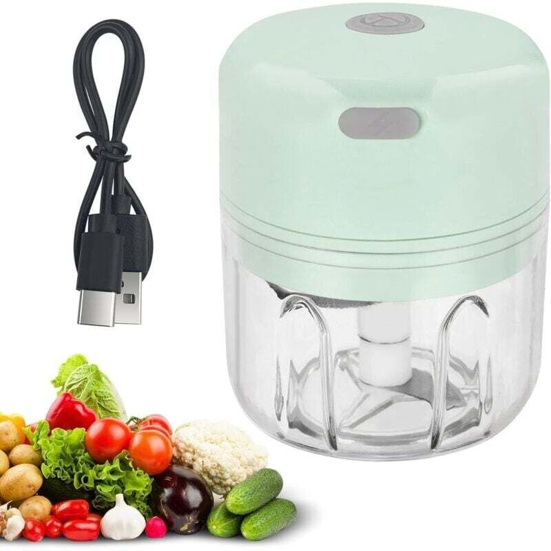 [neuwertig]elektrischer Zerkleinerer (250 Ml), Usb-wiederaufladbarer Mixer, Tragbarer Mini-gemüseschneider Mit 3 Edelstahlklingen Für Zwiebeln, Knoblauch, Fleisch, Gemüse Und Obst (grün)
