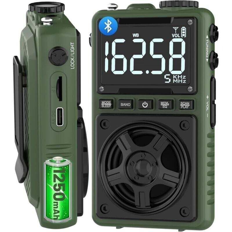 [neuwertig]am/fm-bluetooth-kurzwellenradio Mit Noaa-wetterwarnung, Wiederaufladbares Taschenradio Mit 1250 Mah Akku Für Optimalen Empfang, Großer 5-w-lautsprecher, Digitaltuner Und Kopfhöreranschluss,