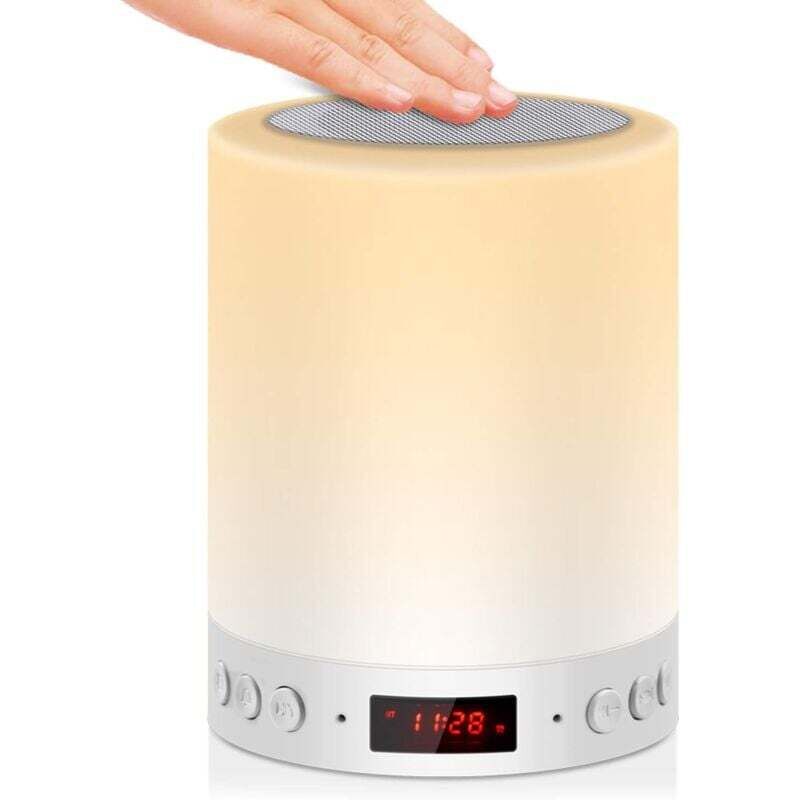 [neuwertig]5-in-1 Tragbare, Wiederaufladbare Touchscreen-nachttischlampe, Led-nachtlicht, Kindertischlampe, Bluetooth-lautsprecher, Usb-musikradio, Digitalwecker, Mehrfarbig, Geschenk Für Männer/fraue