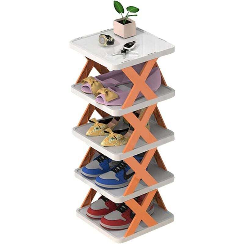 [neuwertig]mehrstöckiges Schuhregal, Schmales Schuhregal, Schuhturm, Ausziehbares Freistehendes Schuhregal, Vertikales Eckschuhregal Für Kleine Räume (orange, 5)