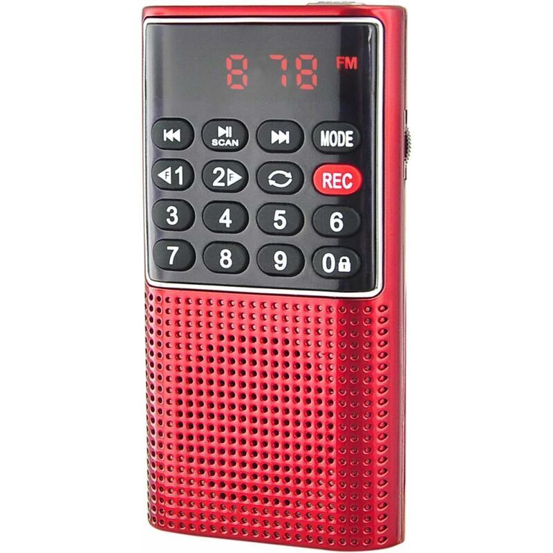 [neuwertig]wiederaufladbares Fm-taschenradio, Micro-sd-kartenleser, 3 W Rms, Kopfhöreranschluss – Rot