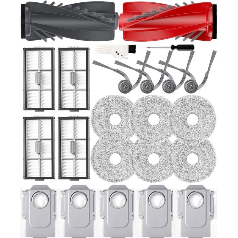 [neuwertig]set Mit 23 Zubehörteilen Für Roborock Saros 10r/qrevo Curvx/qrevo Curv 2 Pro Saugroboter: 2 Hauptbürsten, 4 Seitenbürsten, 5 Staubbeutel, 4 Hepa-filter, 6 Reinigungspads
