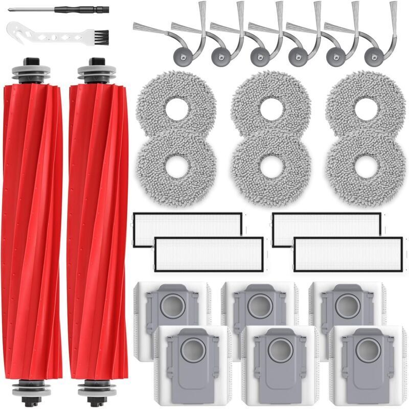 [neuwertig]26-teiliges Zubehör- Und Ersatzteilset Für Roborock Qv 35a/qv 35s Saugroboter, Bestehend Aus 2 Rotierenden Bürsten, 4 Hepa-filtern, 6 Staubbeuteln, 6 Reinigungstüchern Und 6 Seitenbürsten.