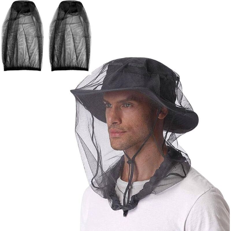 [jamais Utilisé]2 Stück Schwarze Mückenschutzmütze Mit Moskitonetz Für Gesicht Und Kopf. Ideal Für Imkerei, Angeln, Camping Und Reisen.