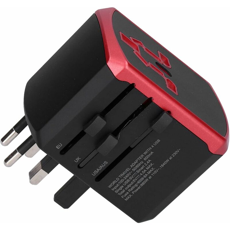 [neuwertig]reiseadapter (100 V Auf 240 V) Mit 4 Usb-anschlüssen, Flammhemmendem Material, Intelligenter Ladefunktion, Zwei 8-a-sicherungen, Kompakt Und Tragbar