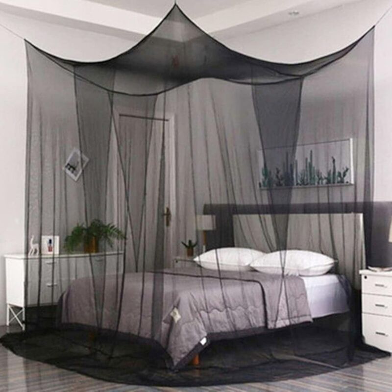 [neuwertig]moskitonetz Für Doppelbetten (210 X 190 X 240 Cm) Mit 4 Eingängen, Großes Einzelbett-moskitonetz Aus Polyester Für Reisen Und Zuhause – Schwarz