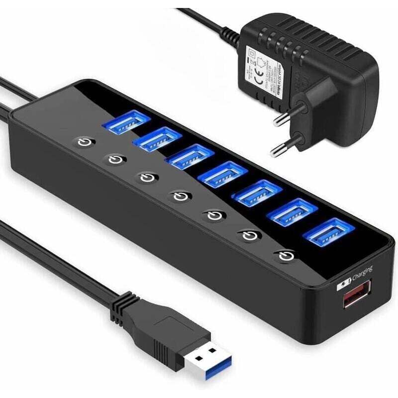 [neuwertig]weiteres Zubehör Für Die Hausautomation: Aktiver Usb 3.0-hub Mit Netzteil, Aktiver Usb 3.0-datenhub Mit 7 Ports, Schalter Und 1 Intelligentem Ladeanschluss