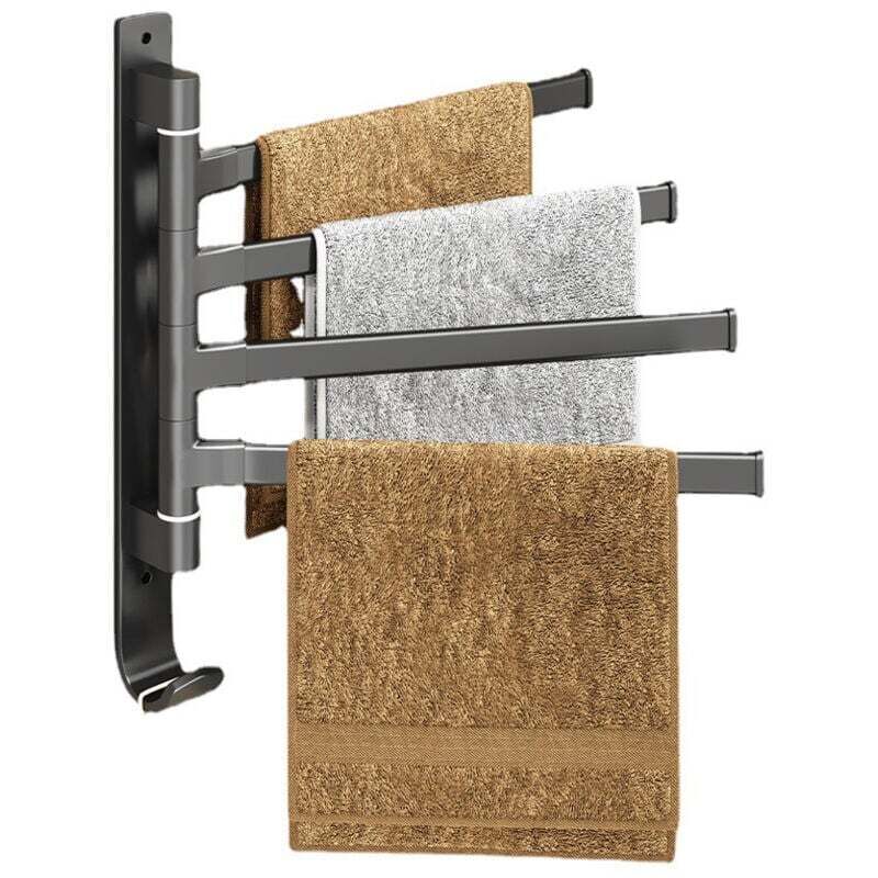 [neuwertig]drehbarer Handtuchhalter Fürs Badezimmer, Aluminium, 4 Stangen Mit Haken, Schwarz