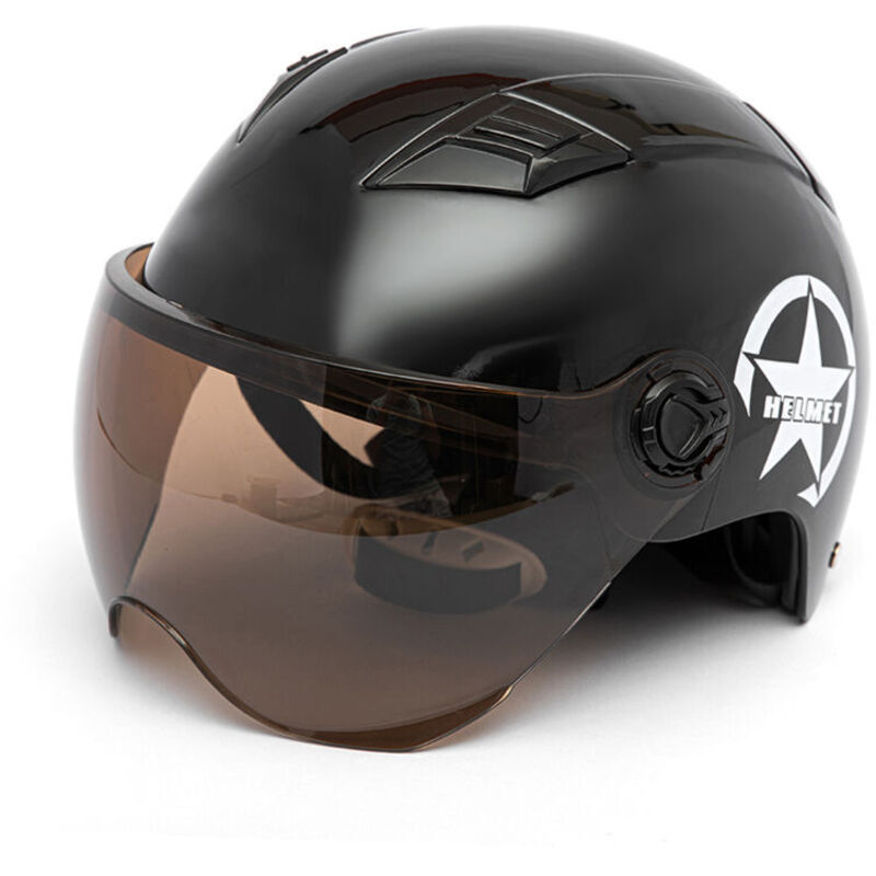 [neuwertig]halboffener Motorradhelm, Verstellbare Größe, Kopfschutz, Unisex, Schwarz