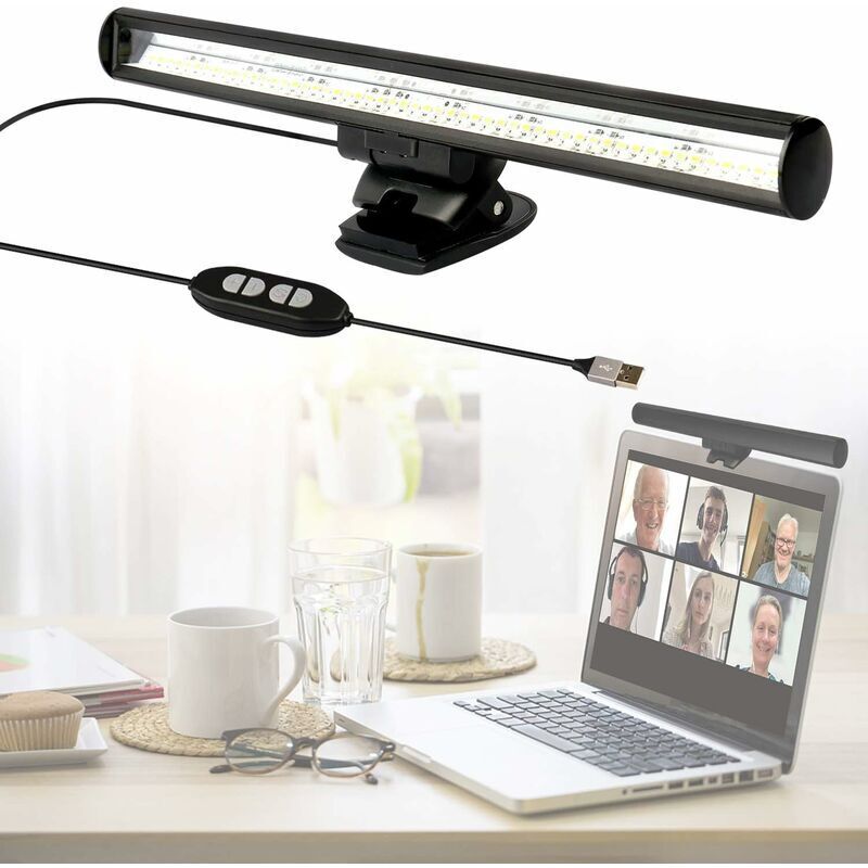 [neuwertig]led-laptoplampe, Laptoplampe Für Videokonferenzen, Schreibtischlampe, Usb-bildschirmleuchte Mit 10 Helligkeitsstufen / 3 Farbtemperaturen / Platzsparend