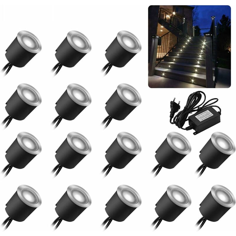 [neuwertig]set Mit 16 Led-bodeneinbaustrahlern, Schutzart Ip67, 0,6 W, 32 Mm Durchmesser, 4000 K Weißes Licht, 12 V, Edelstahl - Ip67-0