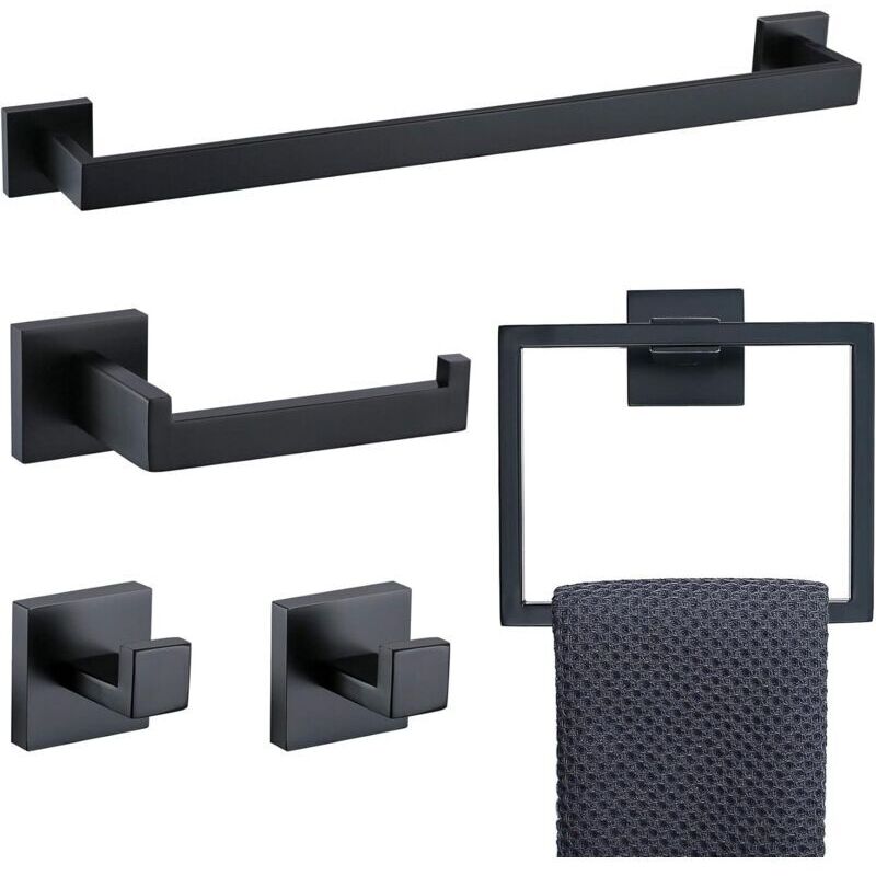[neuwertig]5-teiliges Badezimmer-accessoire-set Aus Mattschwarzem Und Gebürstetem Goldfarbenem Edelstahl, Handtuchhalter Und 2 Handtuchhaken, Wandhalterung Aus Edelstahl (schwarz)