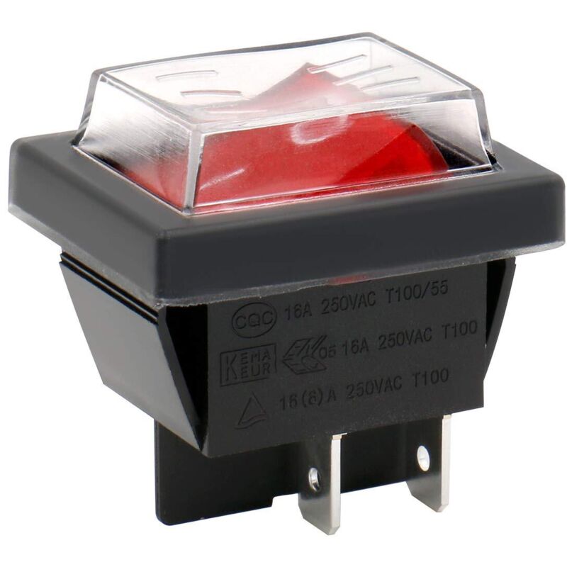 [neuwertig]dpst-ein/aus-wippschalter, 4 Anschlüsse, Rote Kontrollleuchte, 16 A, 250 V Ac, Mit Wasserdichter Abdeckung