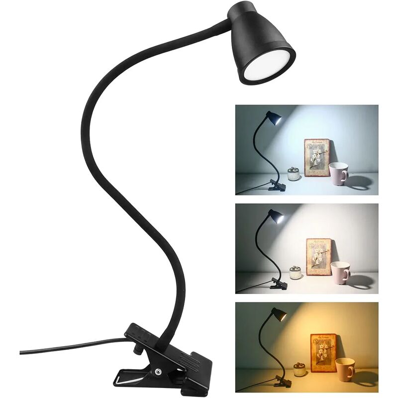 [neuwertig]led-klemm-schreibtischlampe, 3 Farben, 5 Einstellbare Helligkeitsstufen, Usb-klemm-nachttischlampe, 360° Flexible Leselampe Mit Augenschutz Zum Lernen Und Arbeiten [energieklasse A+]