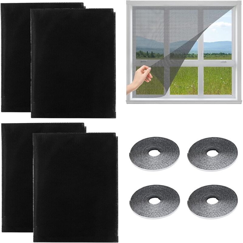 [neuwertig]4-teiliges Fenster-moskitonetz, 150 X 130 Cm Insektenschutzgitter Mit 4 Selbstklebenden Streifen, Zuschneidbar, Für Fenster Verschiedener Größen