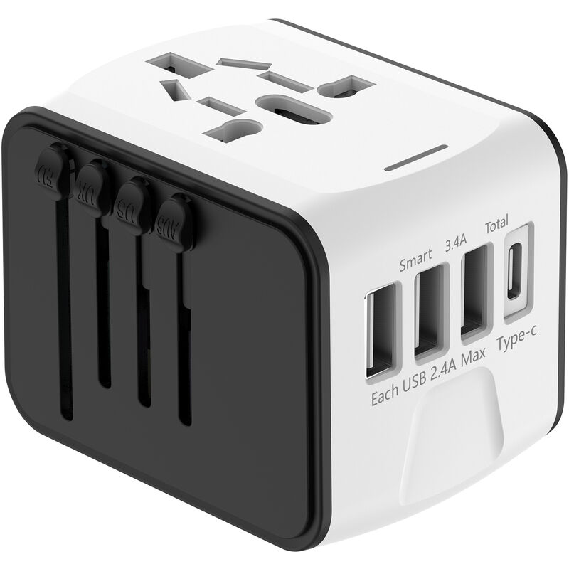 [neuwertig]universeller Internationaler Reiseadapter Mit 3 Usb- Und 1 Usb-c-anschluss, 1500 W, Französischer Stecker Für Usa, Kanada, Großbritannien, Eu, Australien, China Und Japan