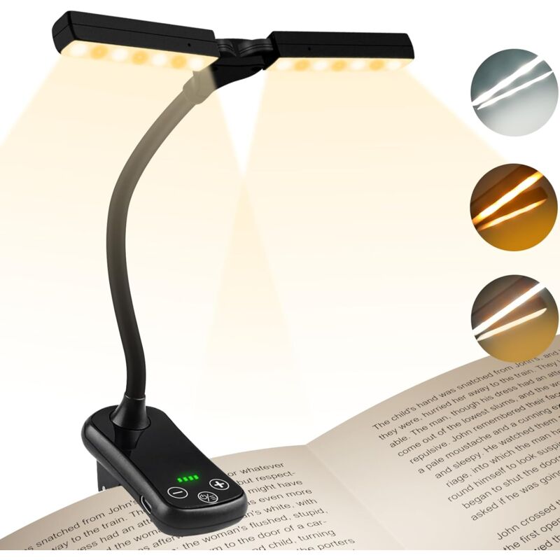 [neuwertig]leselampe Mit 14 Leds Und Zwei Leuchtenköpfen, Usb-wiederaufladbar, 360° Flexibler Hals, 3 Farben Und Stufenloses Dimmen, Bis Zu 80 Stunden Leuchtdauer, Tragbar Zum Lesen Und Reisen [energi