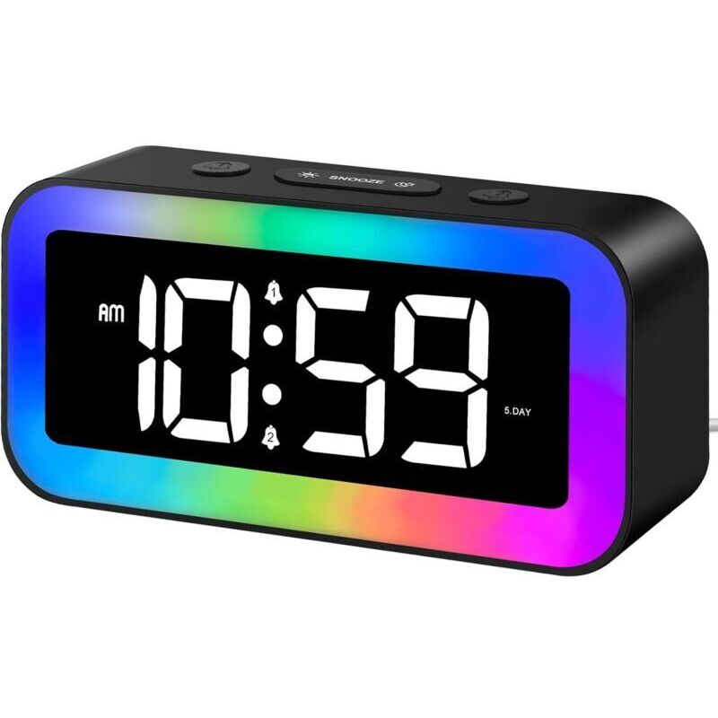 [neuwertig]digitaler Wecker, Beleuchteter Wecker Für Kinder Mit Nachtlicht, 7 Farben, Led-digitaluhr, Wecker Für Teenager, Mit 2 Weckmodi, Einstellbarer Helligkeit, Schlummerfunktion, Sprachsteuerung,