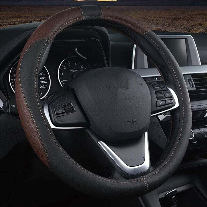 [neuwertig]universeller Lederlenkradbezug, 37-38 Cm/15 Zoll, Atmungsaktiv Und Rutschfest, Innenraumzubehör Für Pkw/lkw/suvs/vans Für Damen Und Herren (schwarz/kaffee)