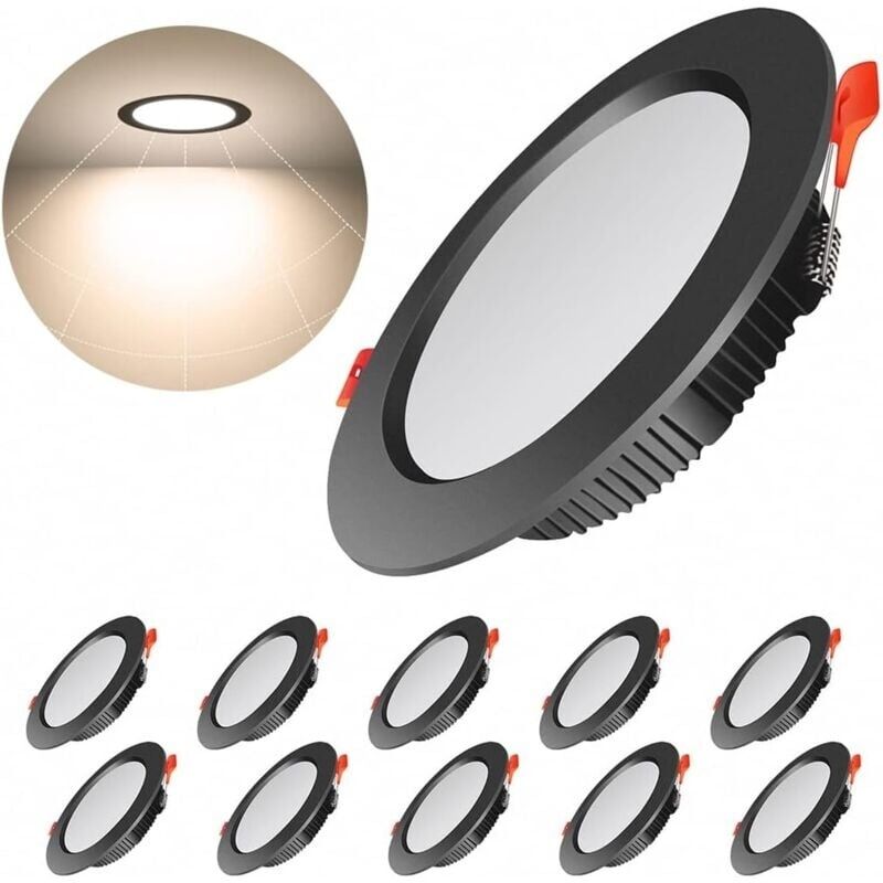 [neuwertig]10er-pack Extraflache, Schwarze Led-einbaustrahler, 700 Lm, 7 W, Runde Einbau-leds (entspricht 70 W Glühlampe), Warmweiß (3000 K), 220–240 V Wechselstrom, Schutzart Ip44, Led-einbaustrahler