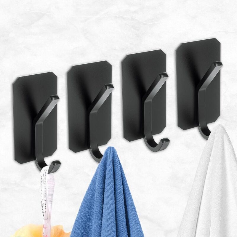 [neuwertig]set Mit 4 Selbstklebenden Wandhaken Für Bad, Küche, Handtuchhaken, Praktische Klebehaken (schwarz)