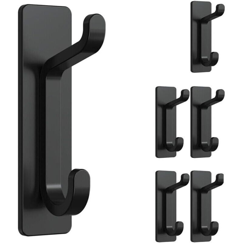 [neuwertig]6-teiliges Set Selbstklebender Wandhaken, Handtuchhalter Für Bad, Geschirrtuchhaken Für Küche, Selbstklebender Kleiderhaken, Wandmontage Ohne Bohren, Wasserdicht, Rostfrei, Schwarz