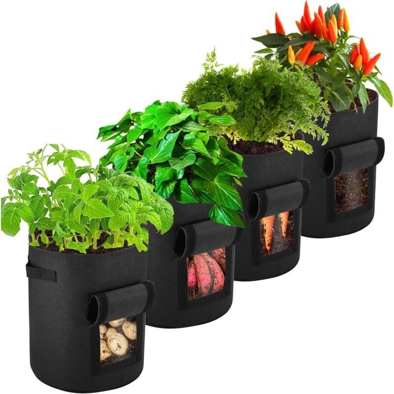 [neuwertig]kartoffelpflanzsäcke, 4 Stück 10 Gallonen Vliessäcke, Pflanzsäcke, Geeignet Zum Anpflanzen Von Kartoffeln, Tomaten, Zuckerkarotten (schwarz)