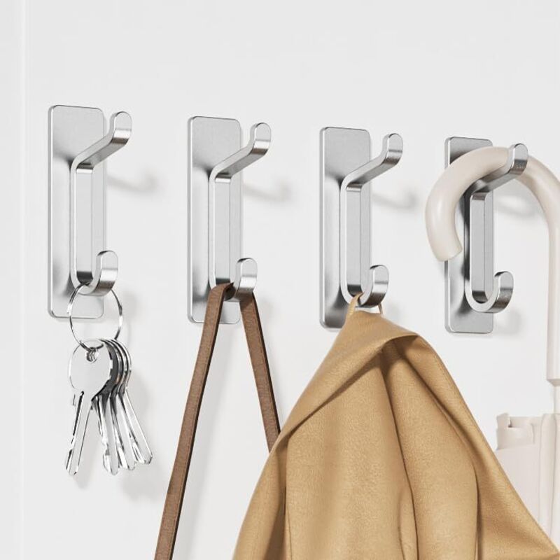 [neuwertig]selbstklebender Wandhaken, Handtuchhalter Fürs Badezimmer, Geschirrtuchhaken Für Die Küche, Selbstklebender Garderobenhaken, Wandmontage Ohne Bohren, Wasserdicht, Rostfrei, Silberfarben, 4