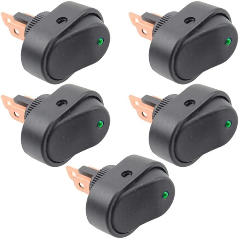 [neuwertig]5er-pack 12v 30a Spst 3-pin Wasserdichte Led-wippschalter Für Auto, Boot, Marine, Grüne Led