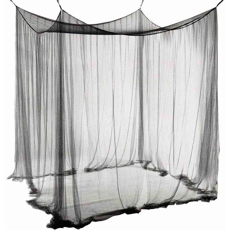 [neuwertig]großes Rechteckiges Moskitonetz Für Himmelbetten, Schwarz, Schlichtes Sommer-moskitonetz Mit 4 Öffnungen, Bettvorhänge, 190 Cm (b) X 210 Cm (l) X 240 Cm (h), Insektenschutz