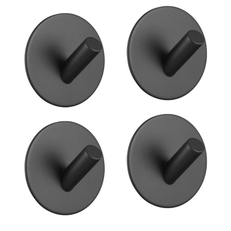 [neuwertig]klebehaken, Handtuchhalter, Edelstahlhaken, Einfache Haken Ohne Bohren, 4 Edelstahlhaken Für Küche Und Wohnzimmer (runde Schwarze Abgewinkelte Haken)