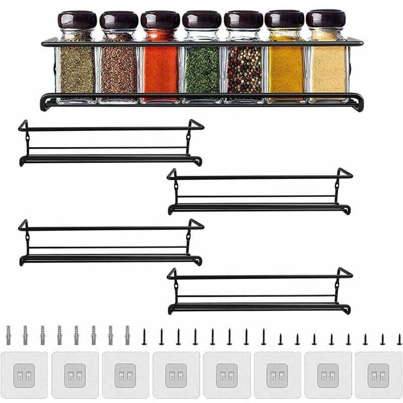 [neuwertig]4-teiliges Gewürzregal-set Für Die Küche, Wandmontage, Aufbewahrungsregal, Bohrfreie Wandmontage, Duschregal Für Küche, Bad Und Balkon, 29 × 6 × 6 Cm